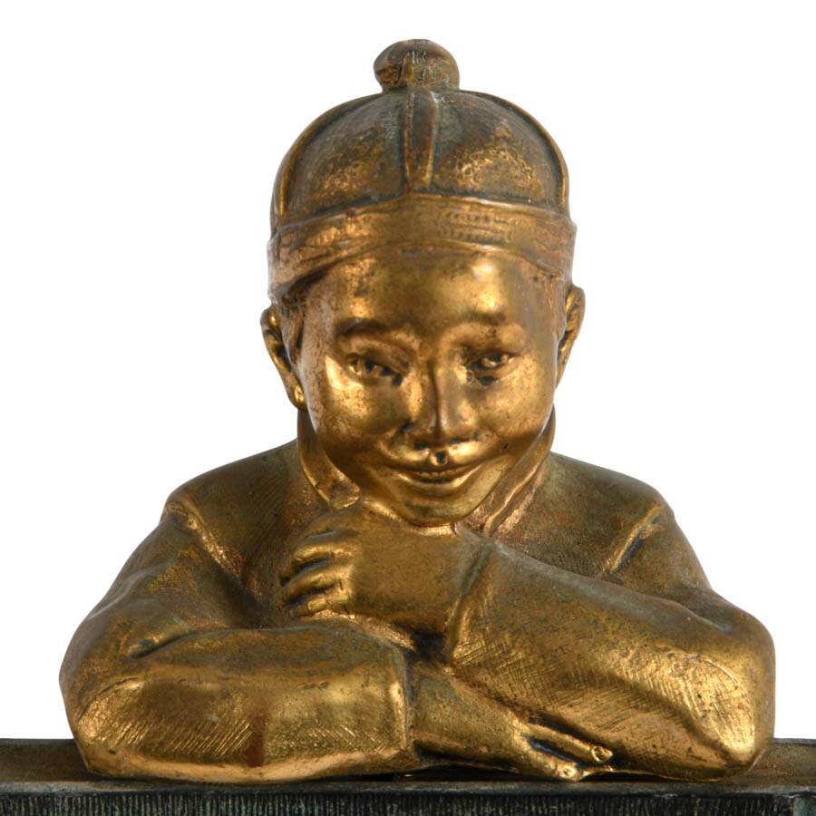 Pair Gilded Metal Clad Chinese Scholar Bookends By Ronson Art Metal Works-6