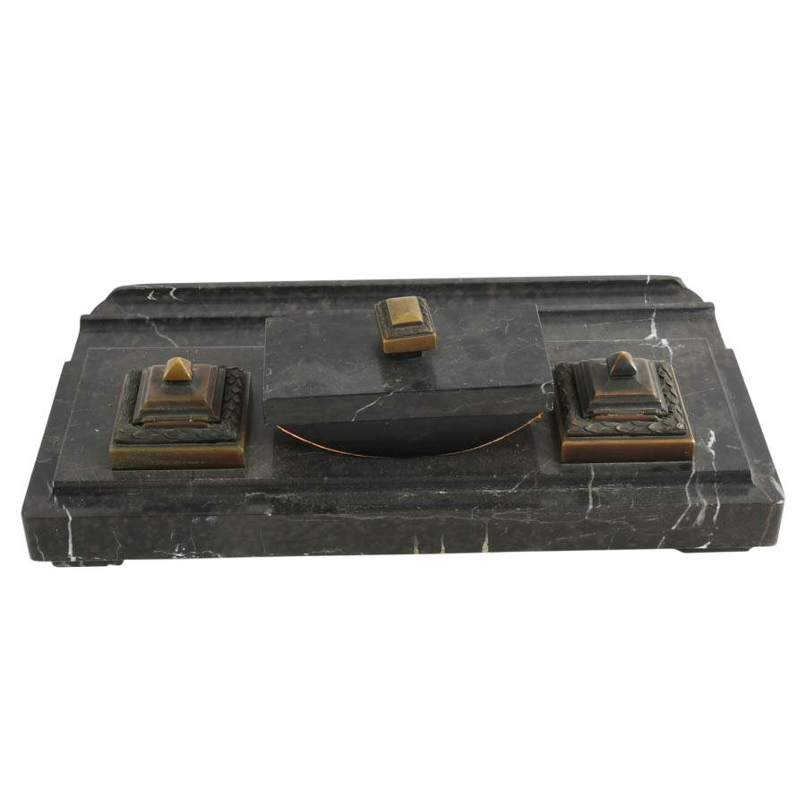 Marble Double Inkwell and Ink Blotter Desk Set-4