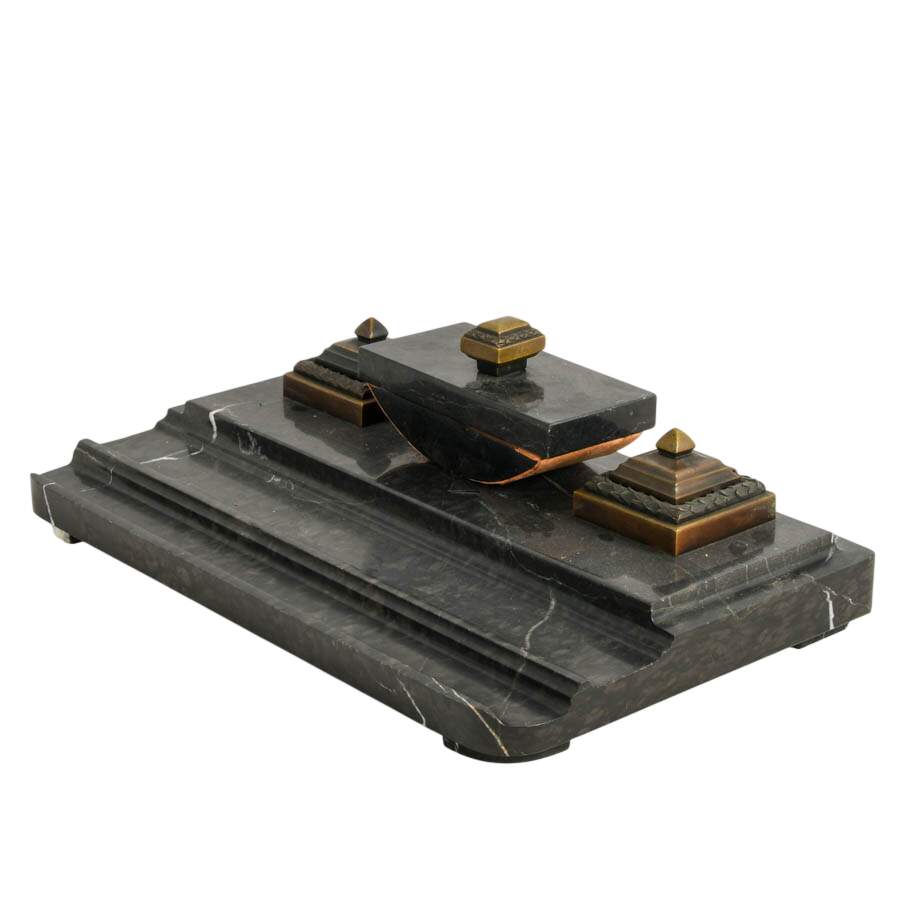 Marble Double Inkwell and Ink Blotter Desk Set-2