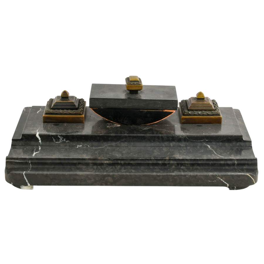 Marble Double Inkwell and Ink Blotter Desk Set-1