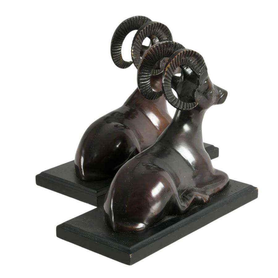 Pair of Cold Painted Spelter Resting Rams Bookends-3