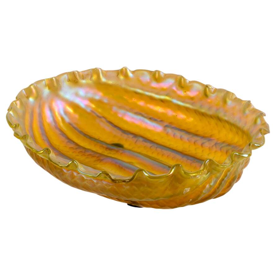 Antique Opalescent Art Glass Melon Bowl Attributed to Loetz-3