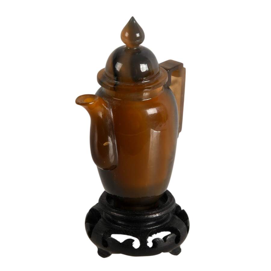 Asian Natural Agate Carved Coffee Pot on Base-4