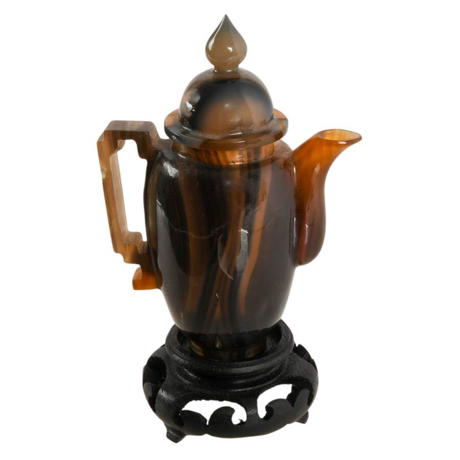 Asian Natural Agate Carved Coffee Pot on Base-1