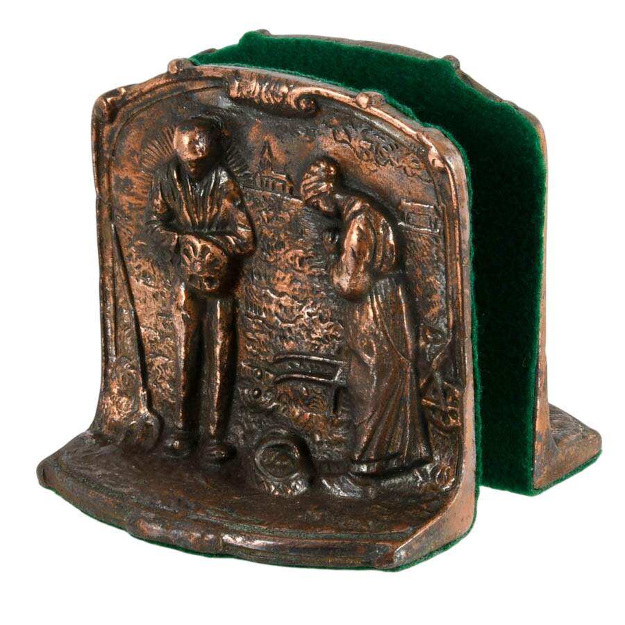 Antique Pair Cast Iron "The Angelus" by K.F. Millet Bookends-3