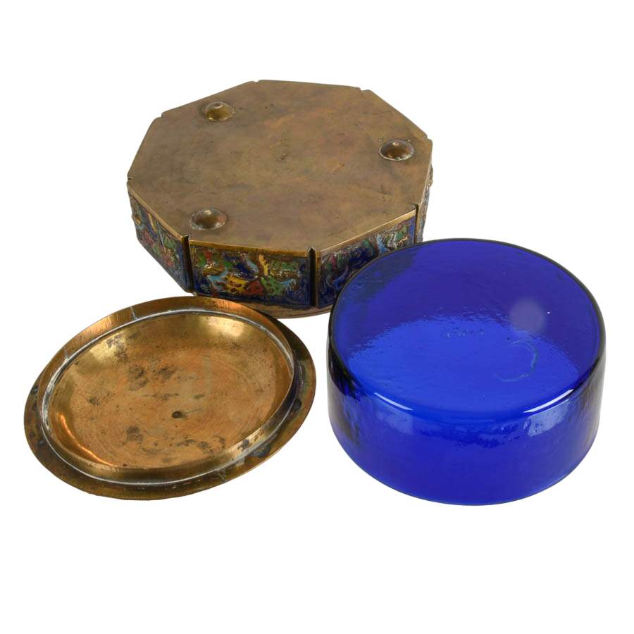 Vintage Chinese Brass and Enamel Tea Caddy-8