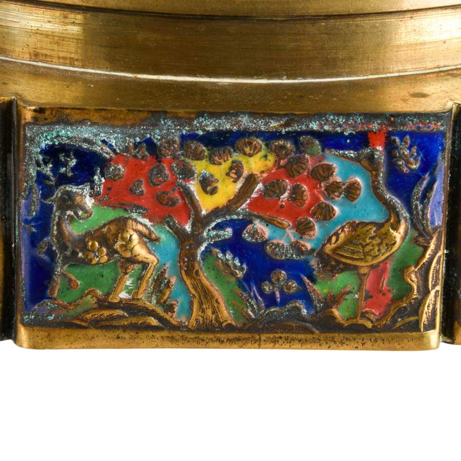 Vintage Chinese Brass and Enamel Tea Caddy-4