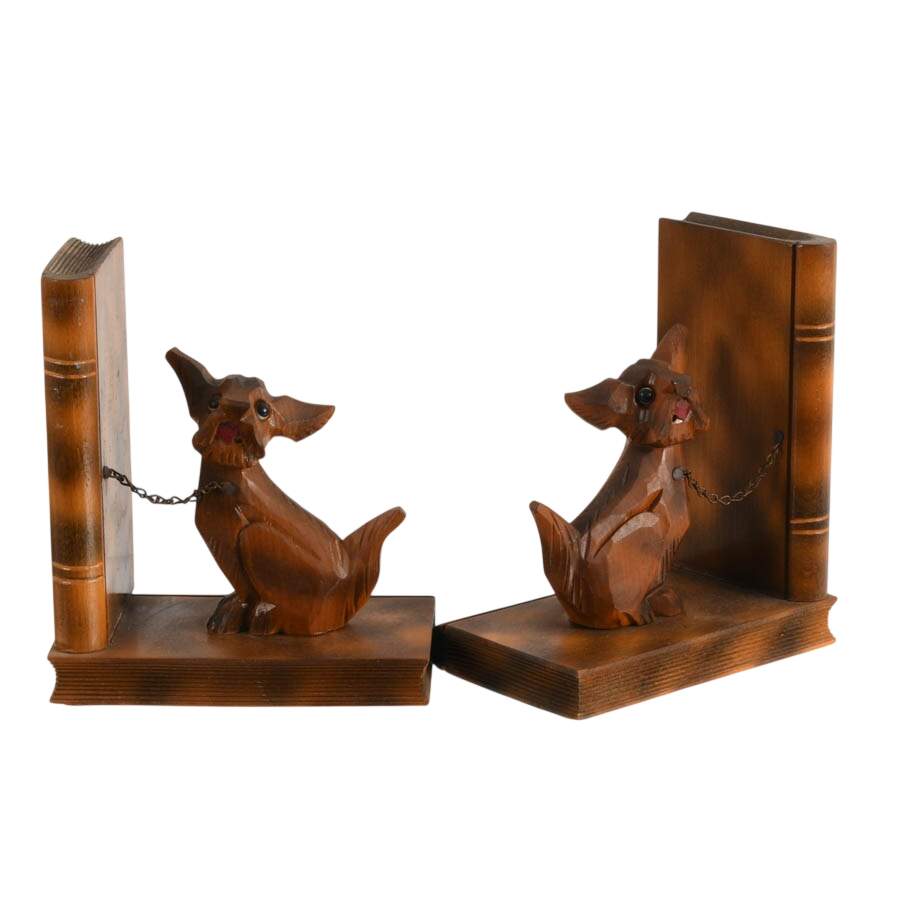 Vintage Hand-Carved Wooden Dog Bookends-2