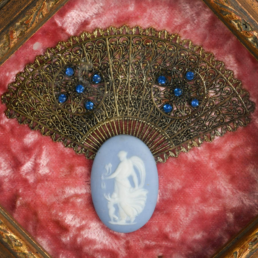 1950's Fragonard Fan Shadow Box with Bisque Cameo-3