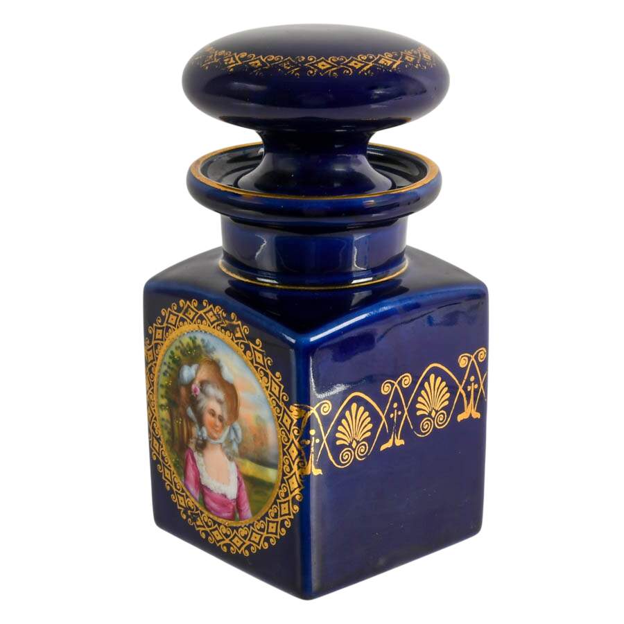 Sèvres-Style Cobalt Porcelain Portrait Tea Caddy-4