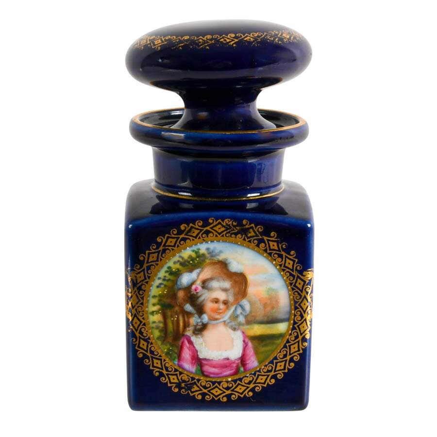 Sèvres-Style Cobalt Porcelain Portrait Tea Caddy-1
