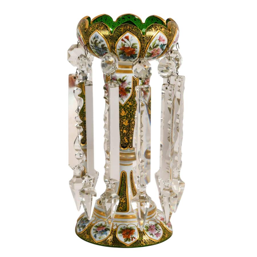 Antique Pair Bohemian Lusters with Crystal Prisms-5