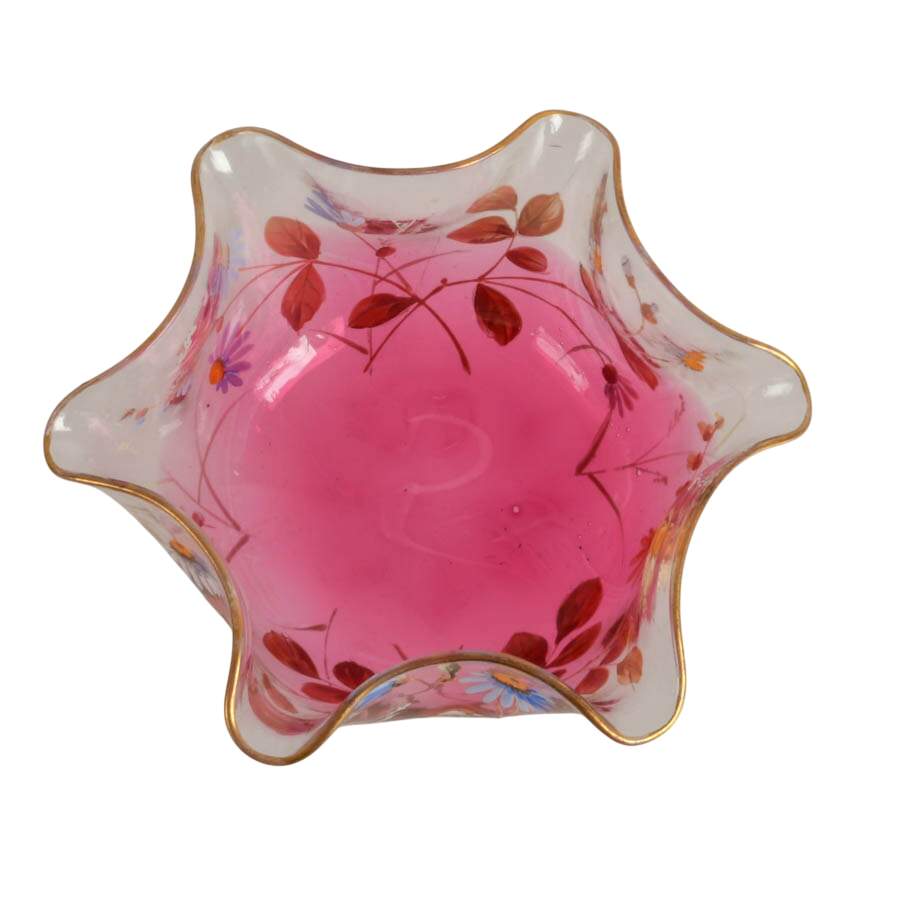 Set of Hand-Painted Floral Bon Bon Glass Bowls-9