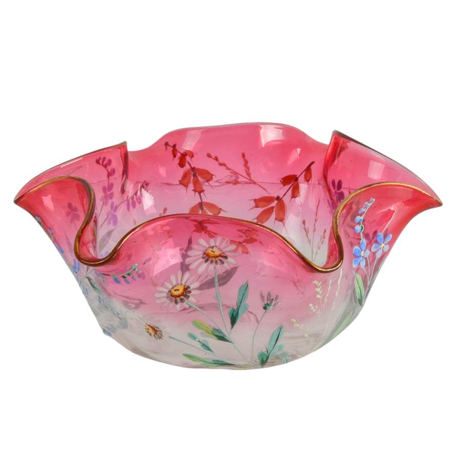 Set of Hand-Painted Floral Bon Bon Glass Bowls-4