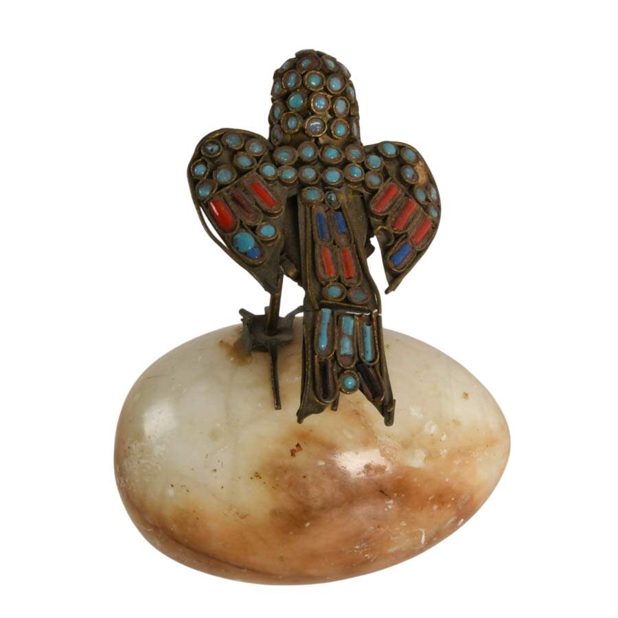 Tibetan Brass Filigree Bird with Inlaid Turquoise and Coral Stone-4