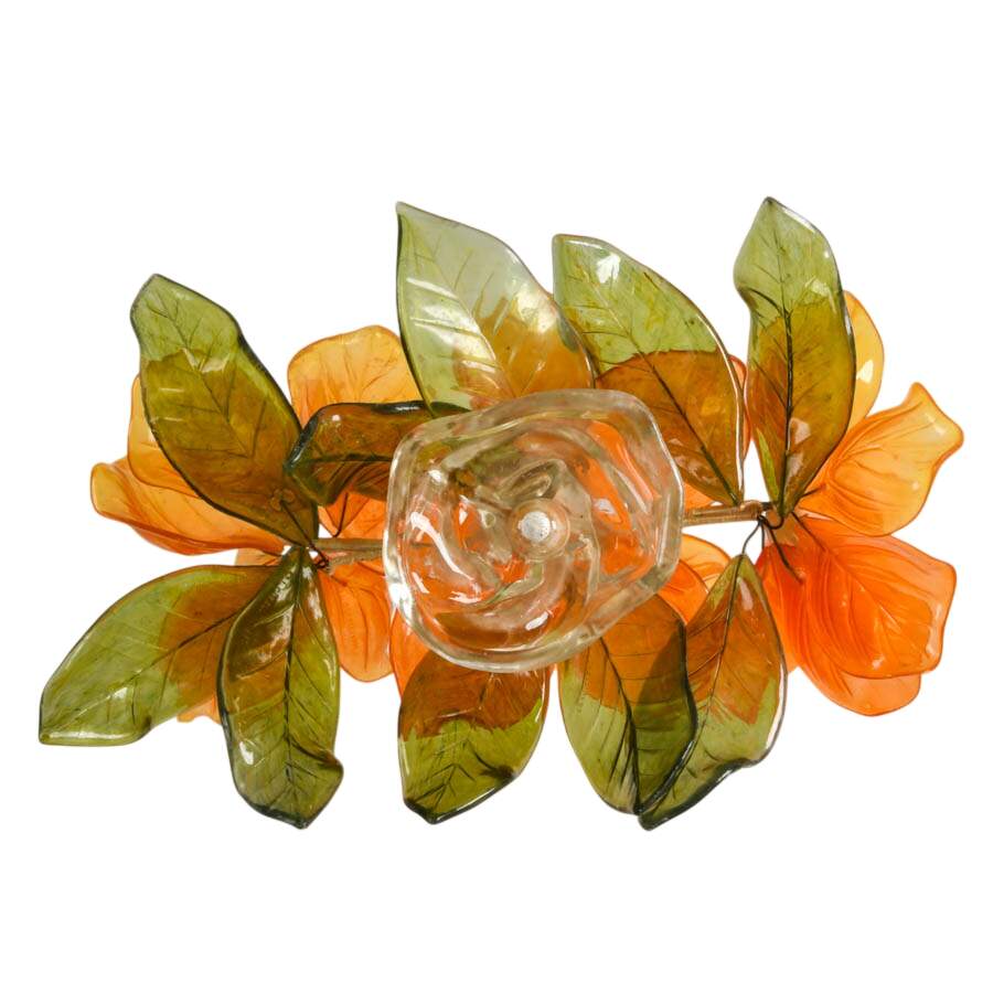 Mid-Century J. Corelli Orange Magnolias Lucite Floral Centerpiece-6