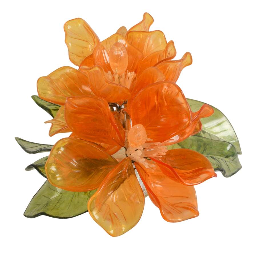 Mid-Century J. Corelli Orange Magnolias Lucite Floral Centerpiece-4