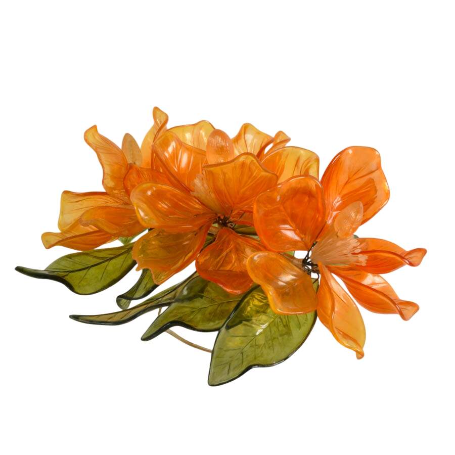 Mid-Century J. Corelli Orange Magnolias Lucite Floral Centerpiece-3