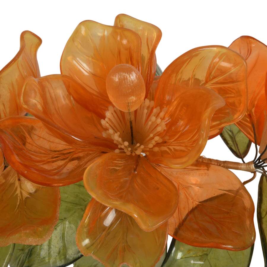 Mid-Century J. Corelli Orange Magnolias Lucite Floral Centerpiece-2