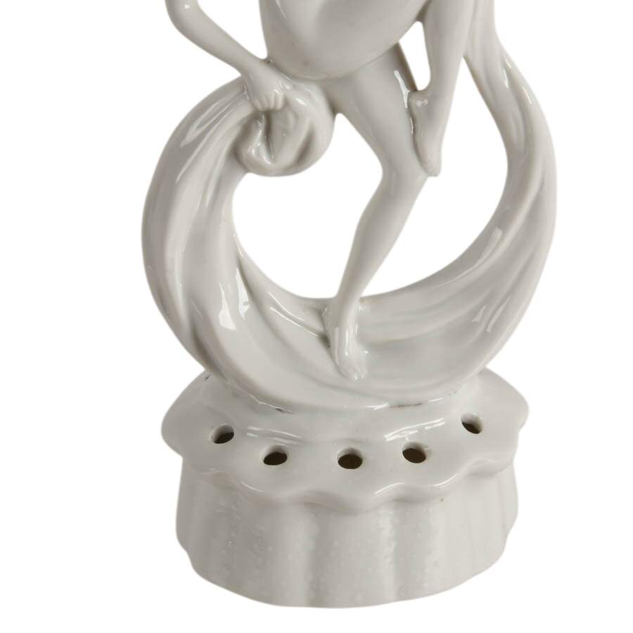 Vintage German Art Deco White Porcelain Coronet Dancer Flower Frog-3