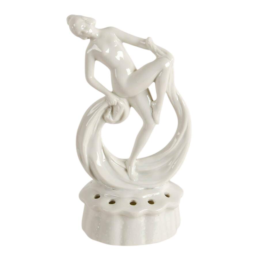 Vintage German Art Deco White Porcelain Coronet Dancer Flower Frog-1