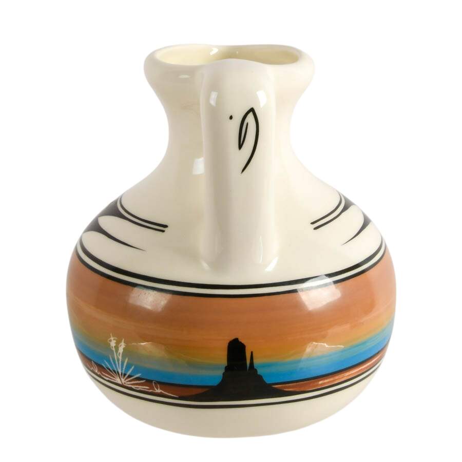 Signed Navajo Hand-Painted Desert Sunset Pottery Pitcher-3