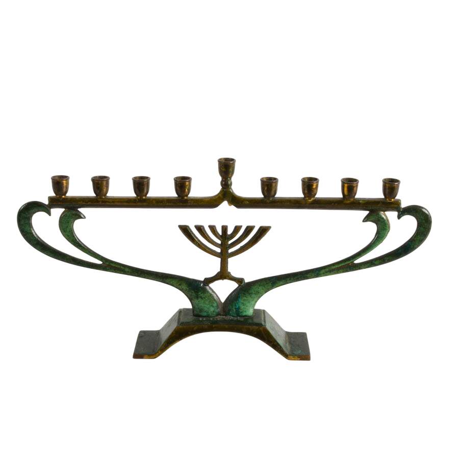 Bronze Menorah with Dual Language Psalm Book and Sterling Ben-Zion Fiddler-4