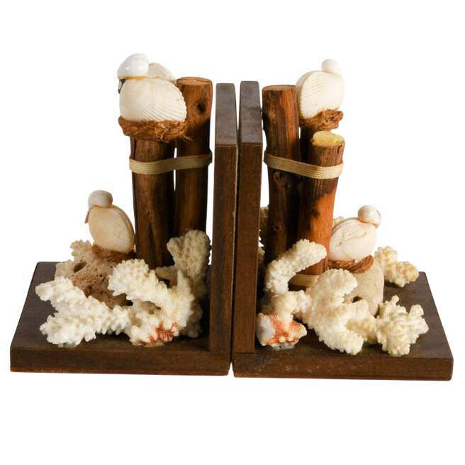 Pair of Hand-Made Shell Beach Scene Bookends-9