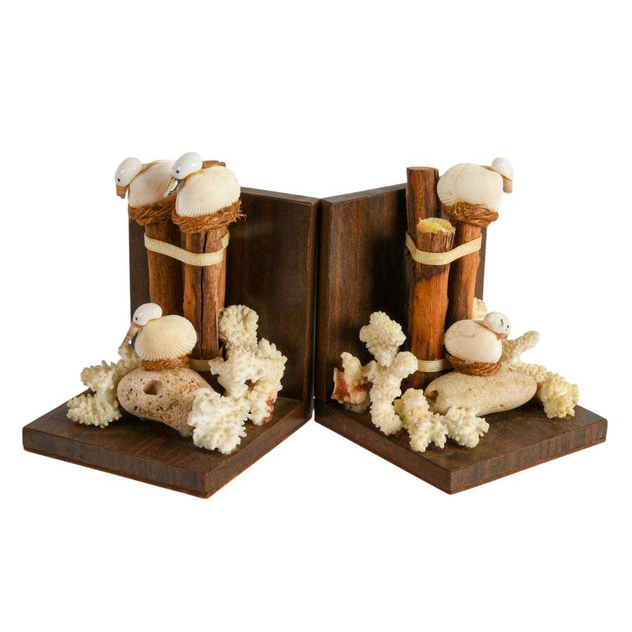 Pair of Hand-Made Shell Beach Scene Bookends-3