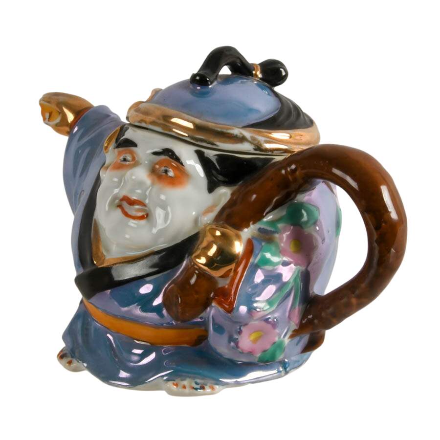 Mid-Century Figural Japanese Sumo Wrestler Lusterware Tea Pot-2