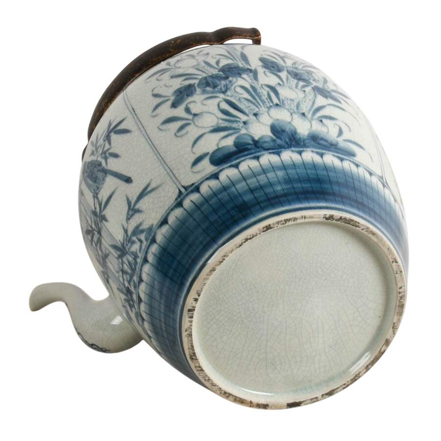 Large Antique Chinese Hand-Painted Blue Porcelain Tea Pot-8