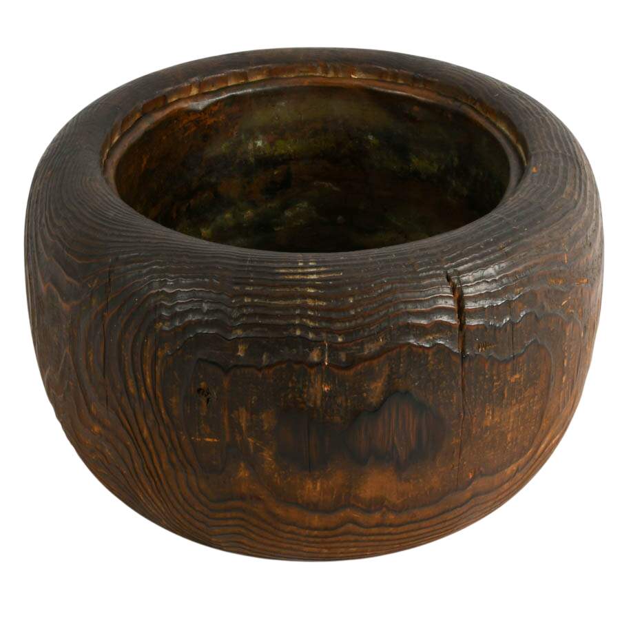 Antique Japanese Copper Lined Kiri Wood Hibachi Pot-4