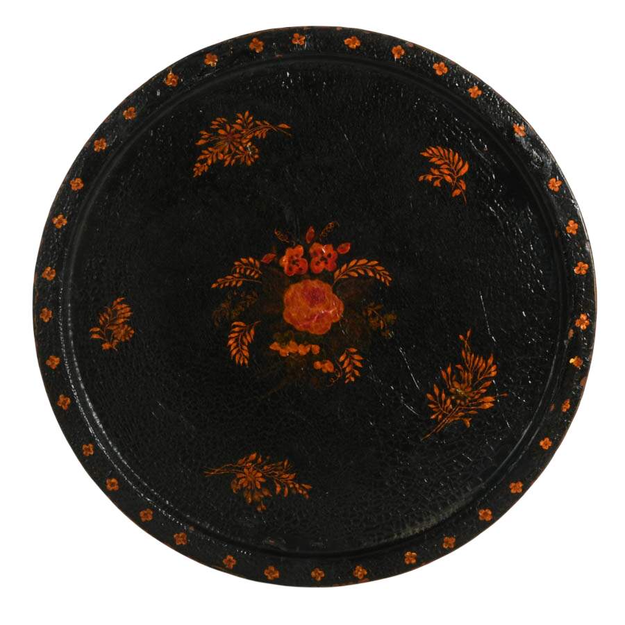 Antique Round Floral Enamel on Copper Serving Tray-1