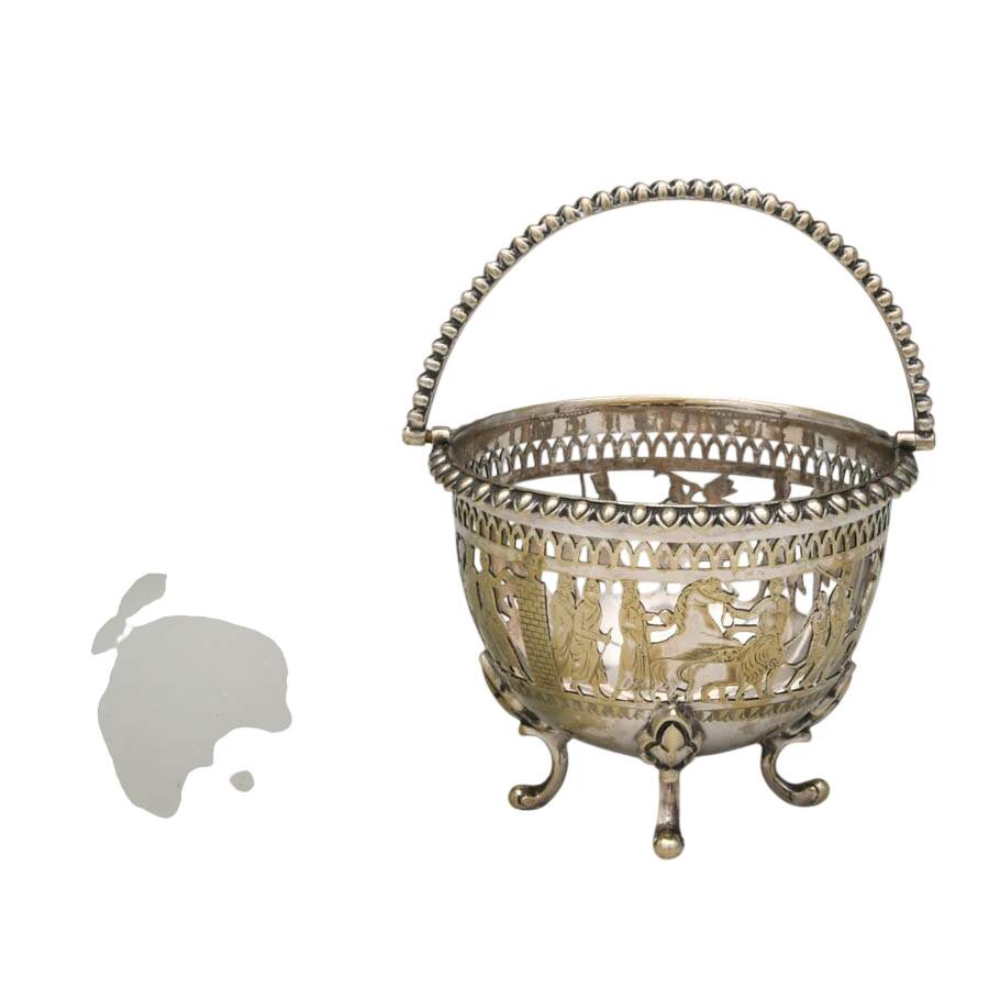 Vintage Pierced Silverplate Basket with Roman Procession Scene-8