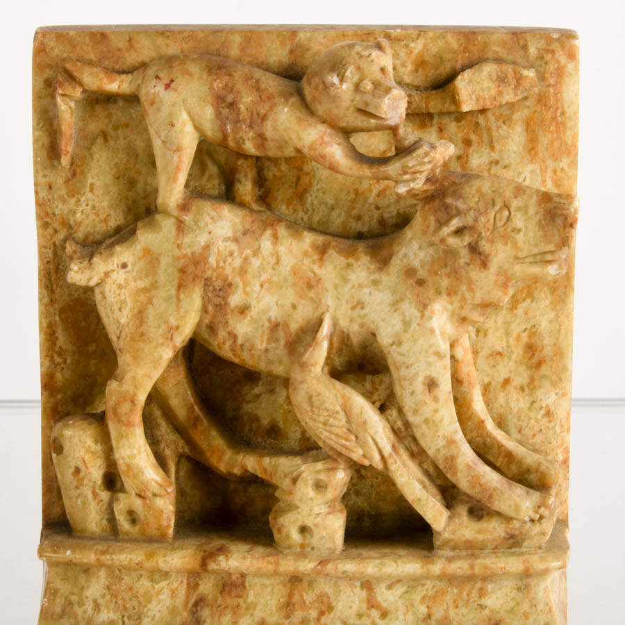 Pair of Chinese Soapstone Items Including a Pun Rebus Carving-5