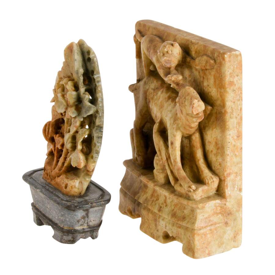Pair of Chinese Soapstone Items Including a Pun Rebus Carving-2