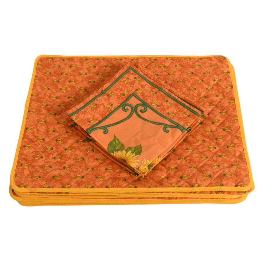 Le Cluny Orange Sunflower Set of Eight Quilted Placemats and Nine Napkins-5