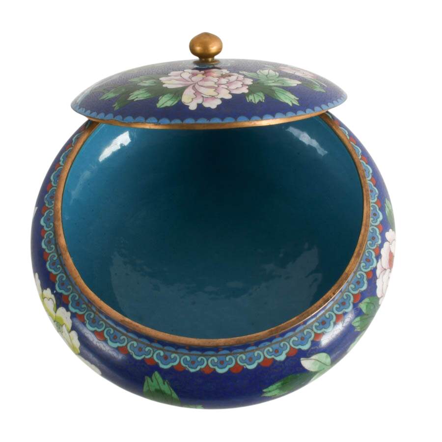 Chinese Blue Floral Lidded Cloisonné Bowl-4