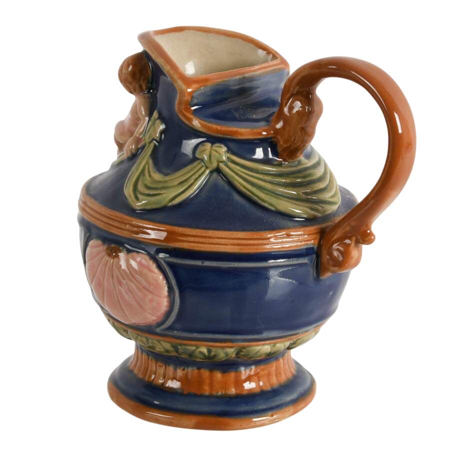 Hand-Painted Majolica-Style Stoneware Cherub Pitcher-2