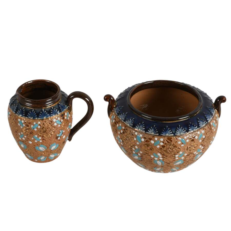 Royal Doulton Lambeth Slater's Patent Stoneware Sugar Bowl and Creamer Set-3