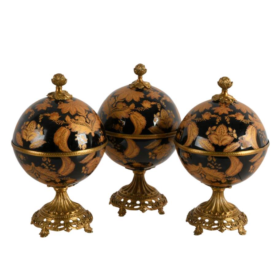 Trio of Imperial Russian-Style Glass and Metal Spheres-2