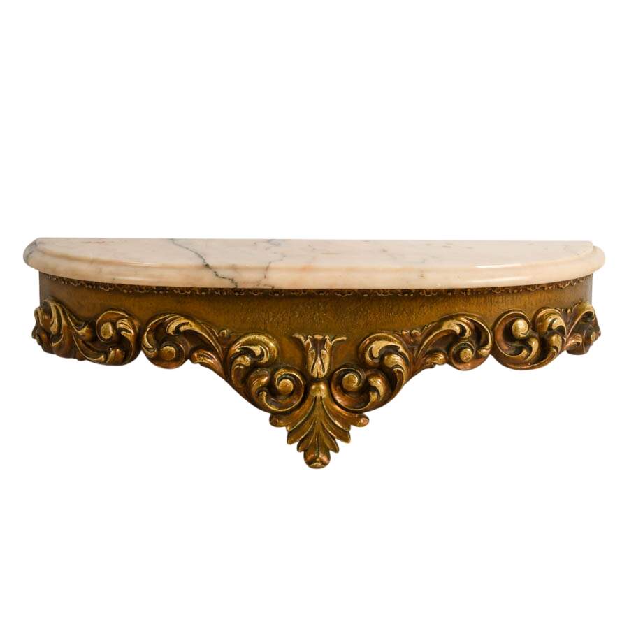 Florentine Pink Marble and Giltwood Floating Shelf-2