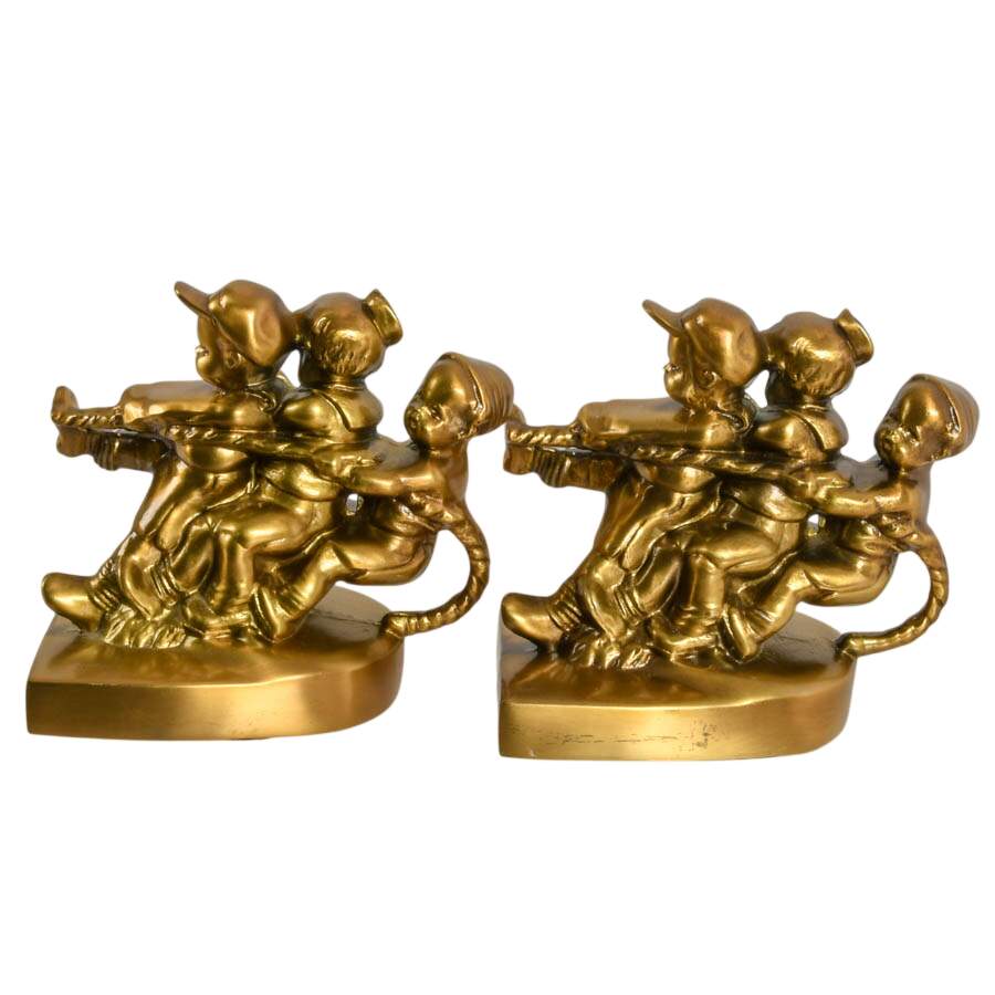 Pair of PM Craftsman Brass Tug of War Bookends-5