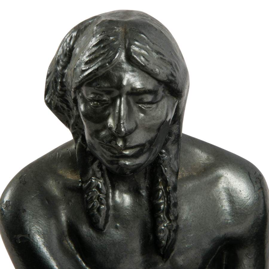 Pair of Cast Metal Native American Hunter Bookends After C.M. Russell-2