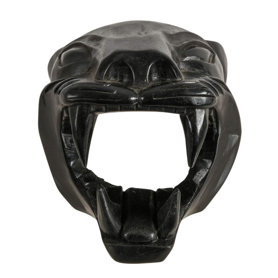 Black Hand-Carved Wood Panther Head Sculpture-1