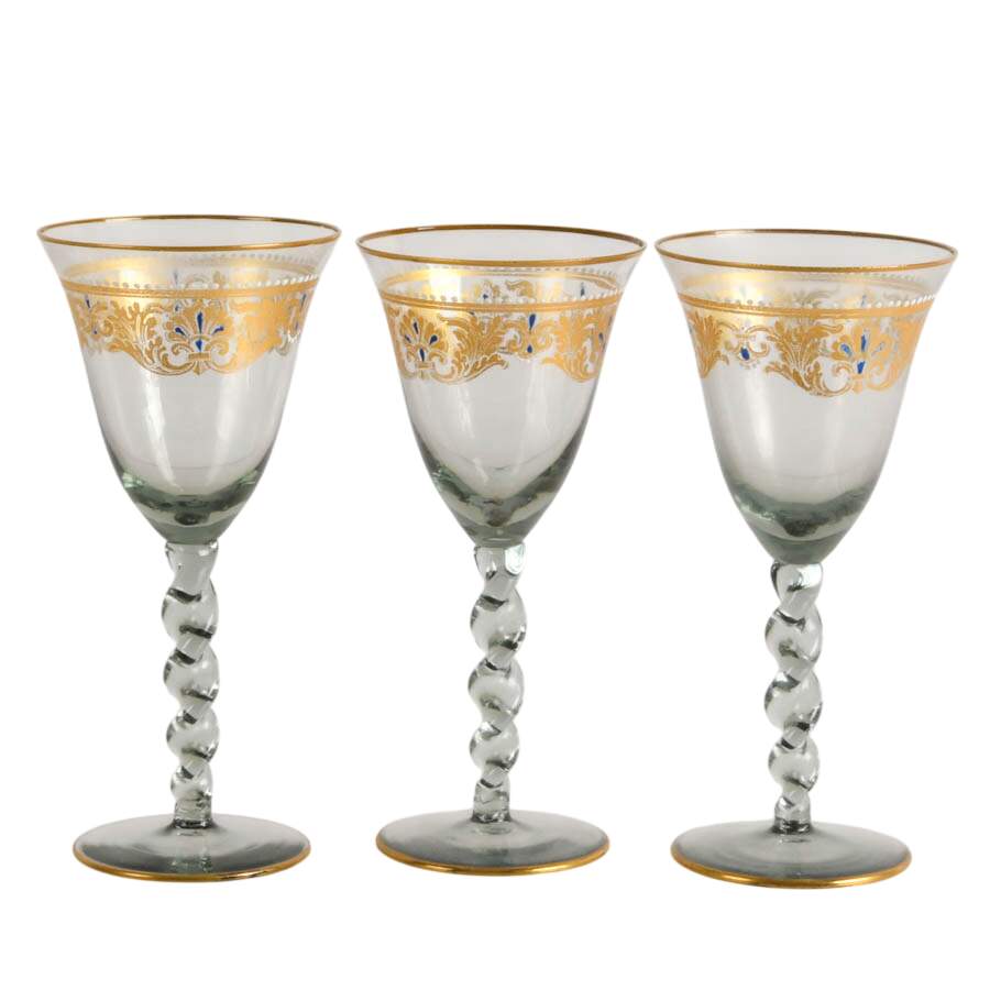 Four-Piece Royal Gallery Cut Lead Crystal Decanter with White Wine Glasses-3