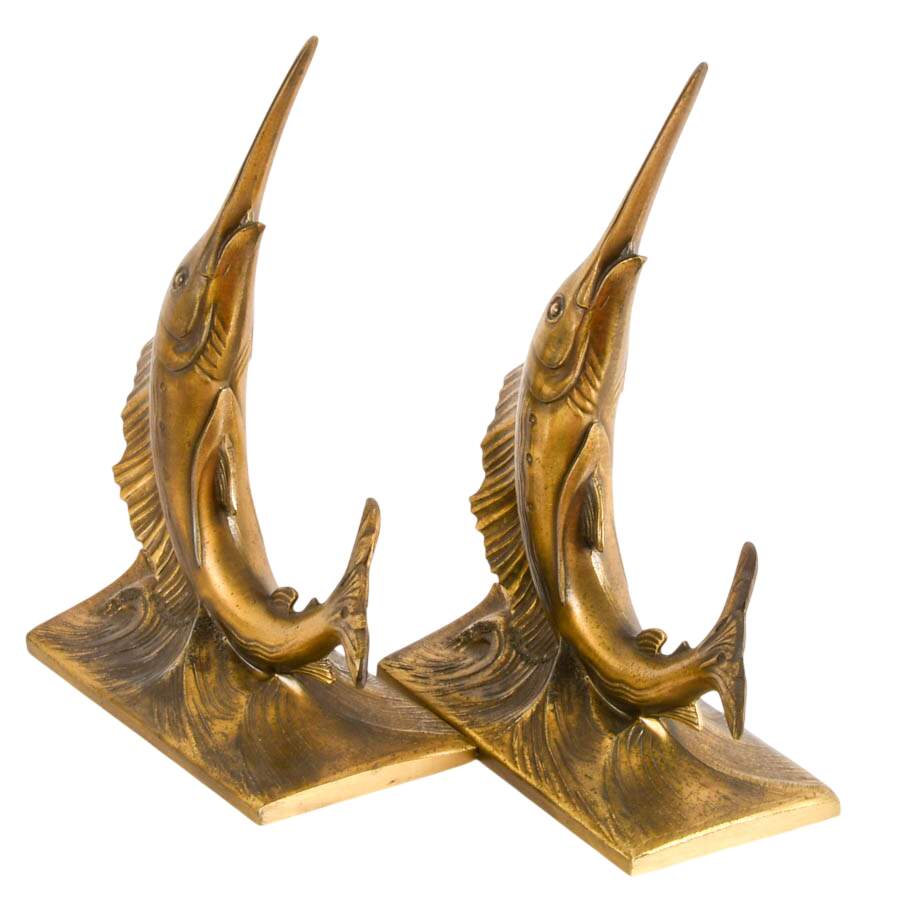 Philadelphia Manufacturing Company Brass Marlin Bookends-6