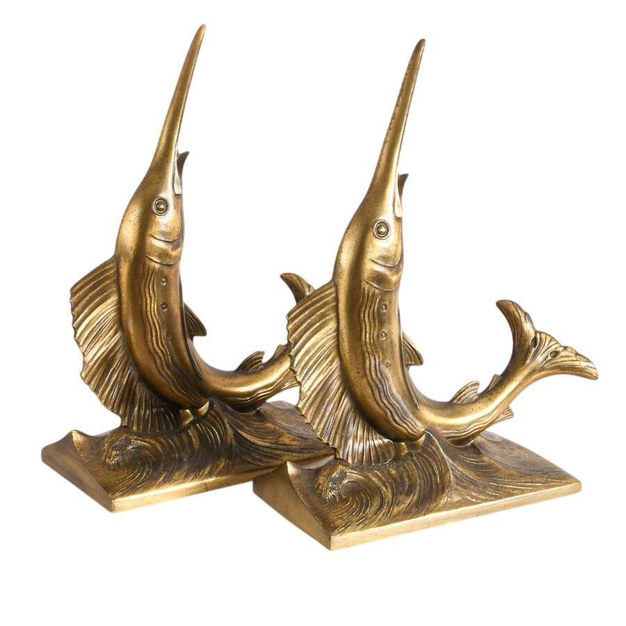 Philadelphia Manufacturing Company Brass Marlin Bookends-4
