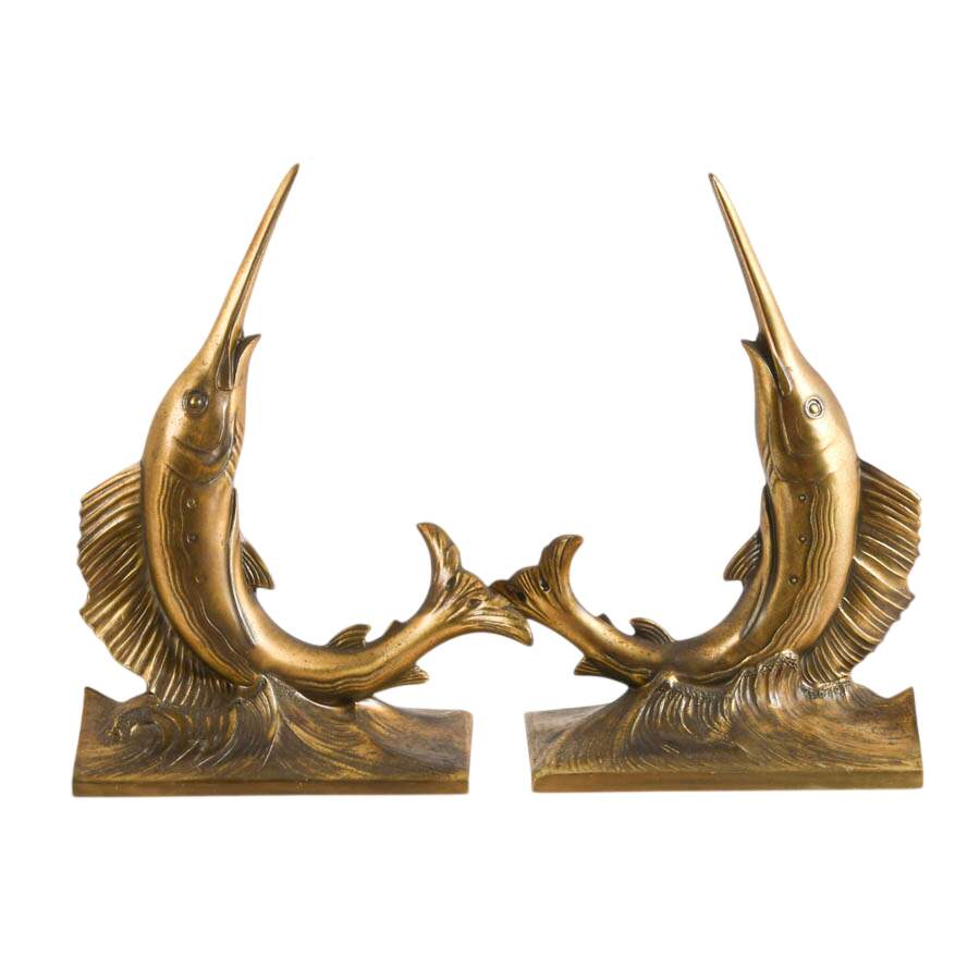 Philadelphia Manufacturing Company Brass Marlin Bookends-3