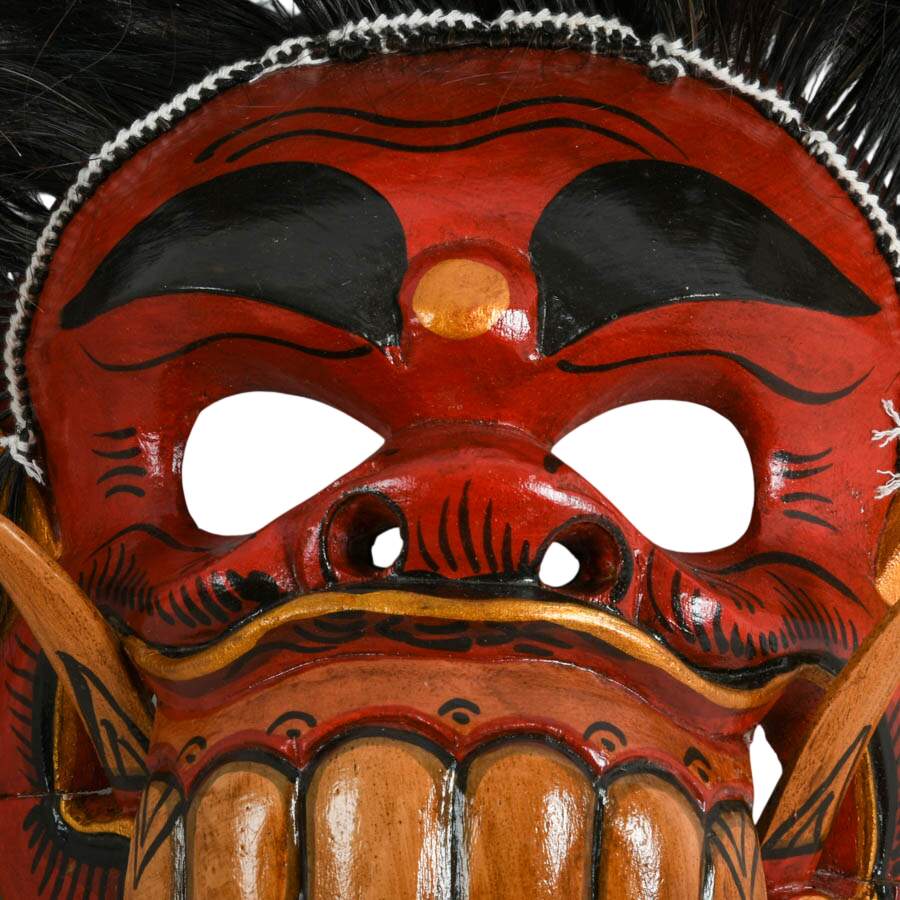 Indonesian Handcrafted Rangda Wooden and Goat Hair Mask-5